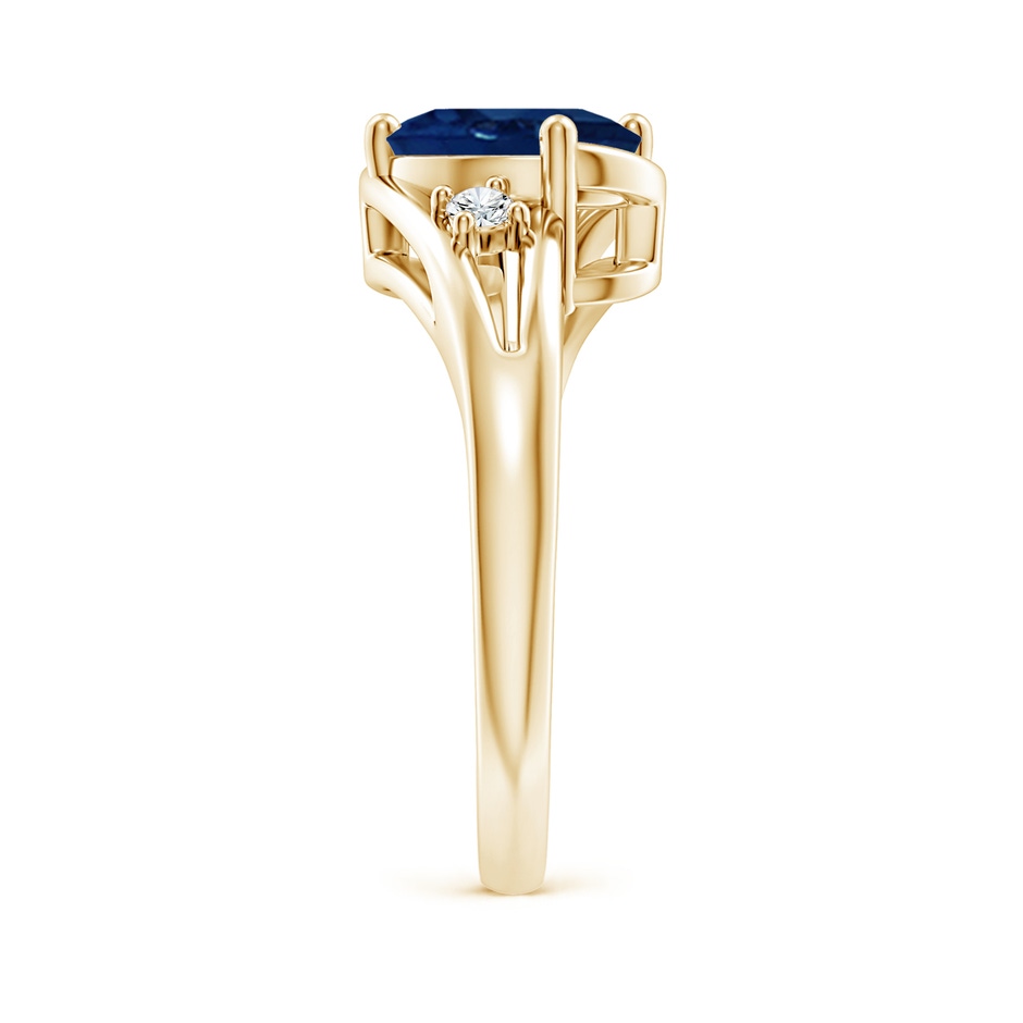 9x7mm AA Blue Sapphire and Diamond Split Shank Ring in Yellow Gold side 299