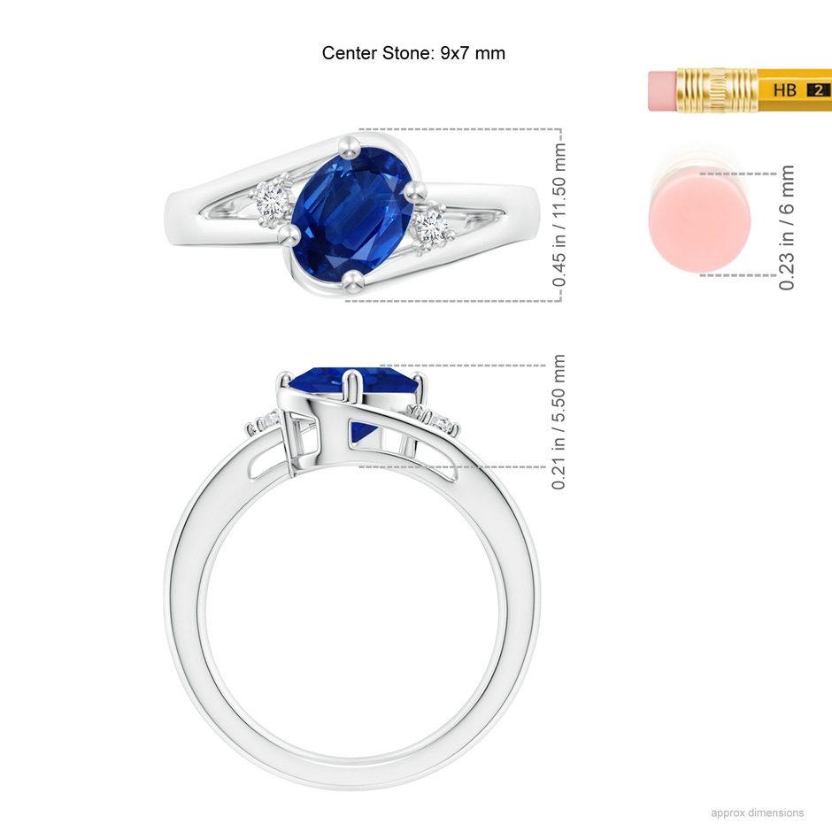 9x7mm AAA Blue Sapphire and Diamond Split Shank Ring in P950 Platinum ruler