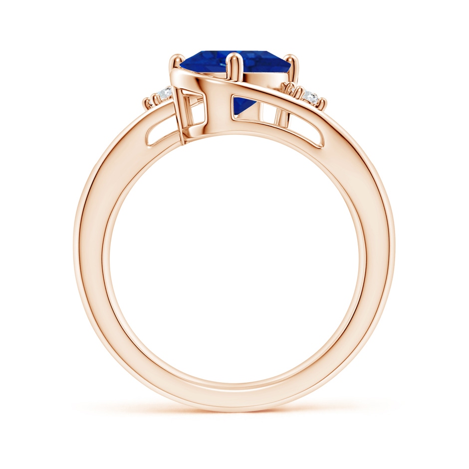 9x7mm AAA Blue Sapphire and Diamond Split Shank Ring in Rose Gold side 199