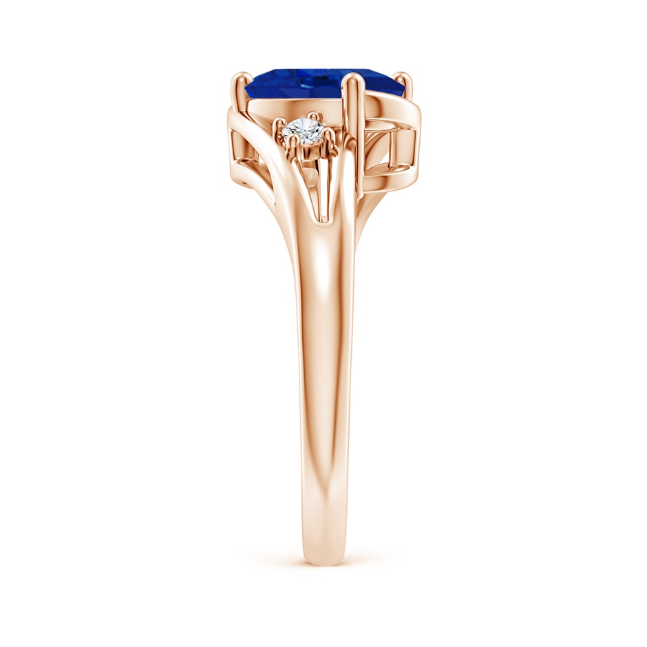 9x7mm AAA Blue Sapphire and Diamond Split Shank Ring in Rose Gold side 299
