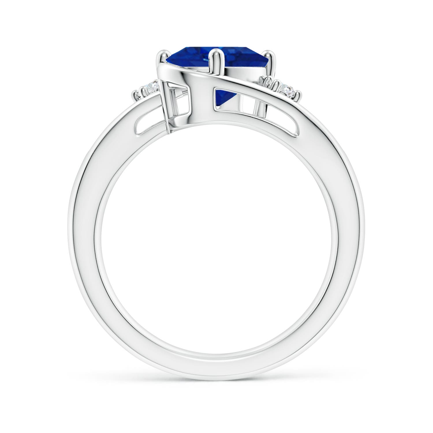 9x7mm AAA Blue Sapphire and Diamond Split Shank Ring in White Gold