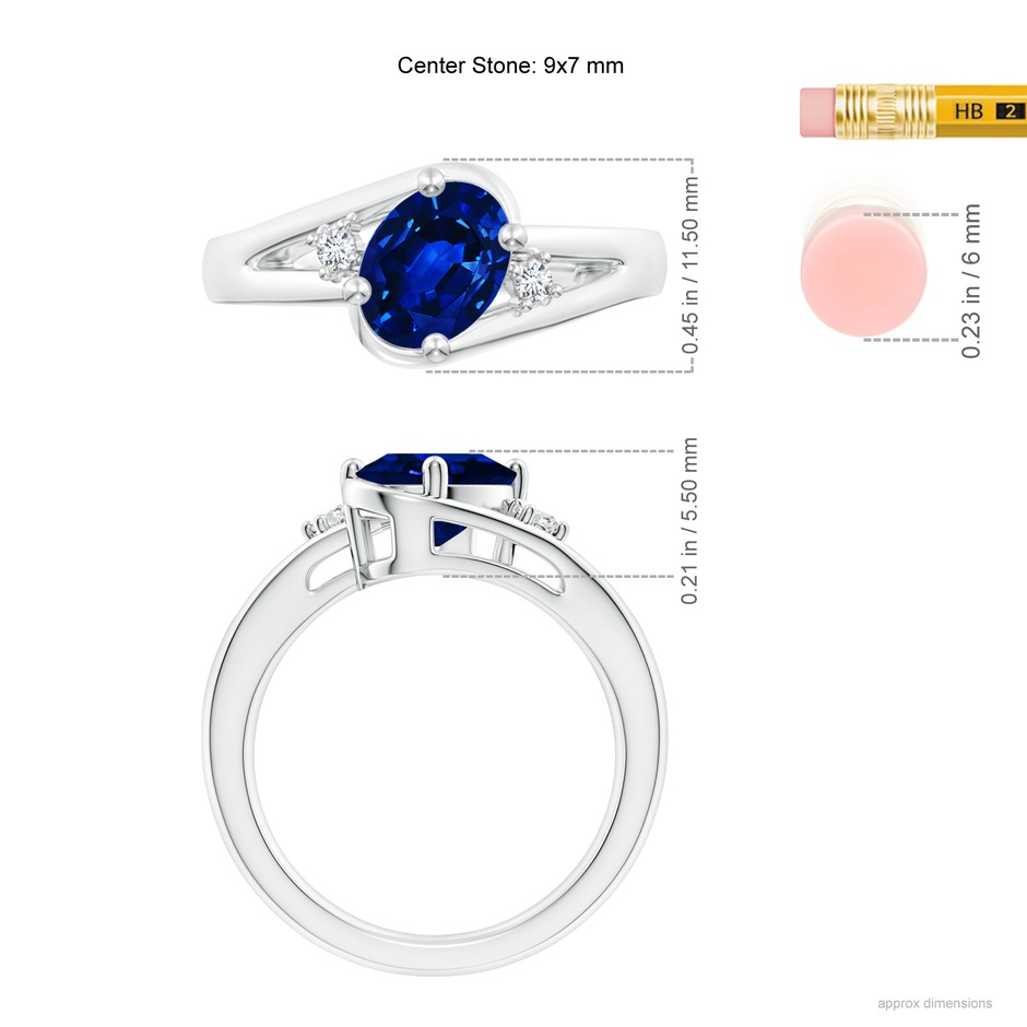 9x7mm AAAA Blue Sapphire and Diamond Split Shank Ring in P950 Platinum ruler