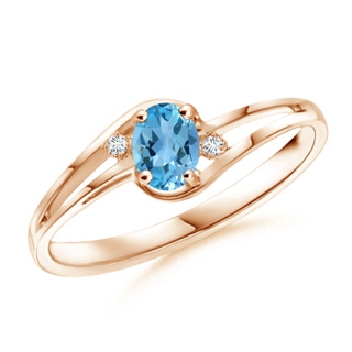 5x3mm AA Swiss Blue Topaz and Diamond Split Shank Ring in 9K Rose Gold