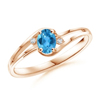 5x3mm AAA Swiss Blue Topaz and Diamond Split Shank Ring in 9K Rose Gold