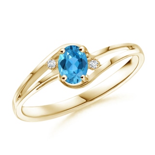 5x3mm AAA Swiss Blue Topaz and Diamond Split Shank Ring in 9K Yellow Gold