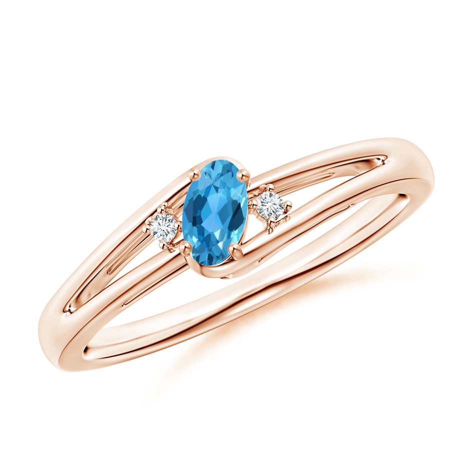 5x3mm AAA Swiss Blue Topaz and Diamond Split Shank Ring in Rose Gold 