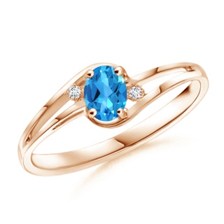 5x3mm AAAA Swiss Blue Topaz and Diamond Split Shank Ring in 9K Rose Gold