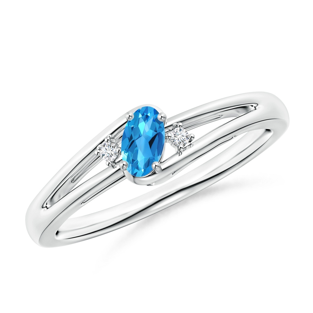 5x3mm AAAA Swiss Blue Topaz and Diamond Split Shank Ring in P950 Platinum