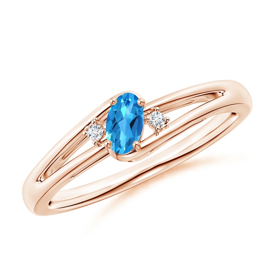 5x3mm AAAA Swiss Blue Topaz and Diamond Split Shank Ring in Rose Gold 