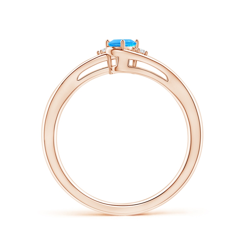5x3mm AAAA Swiss Blue Topaz and Diamond Split Shank Ring in Rose Gold side-1