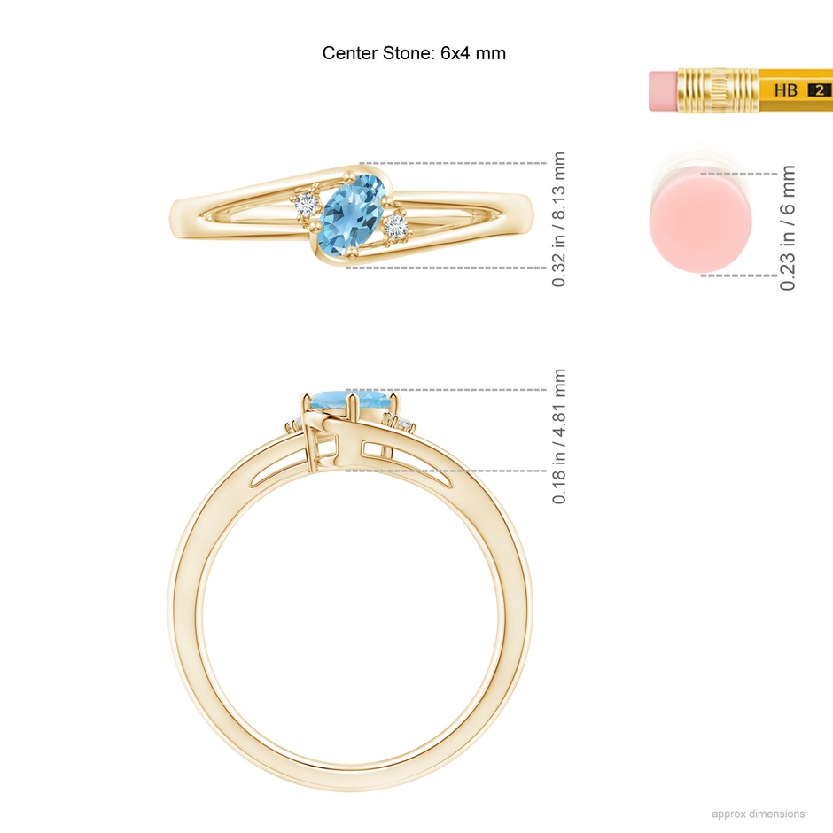 6x4mm A Swiss Blue Topaz and Diamond Split Shank Ring in Yellow Gold ruler