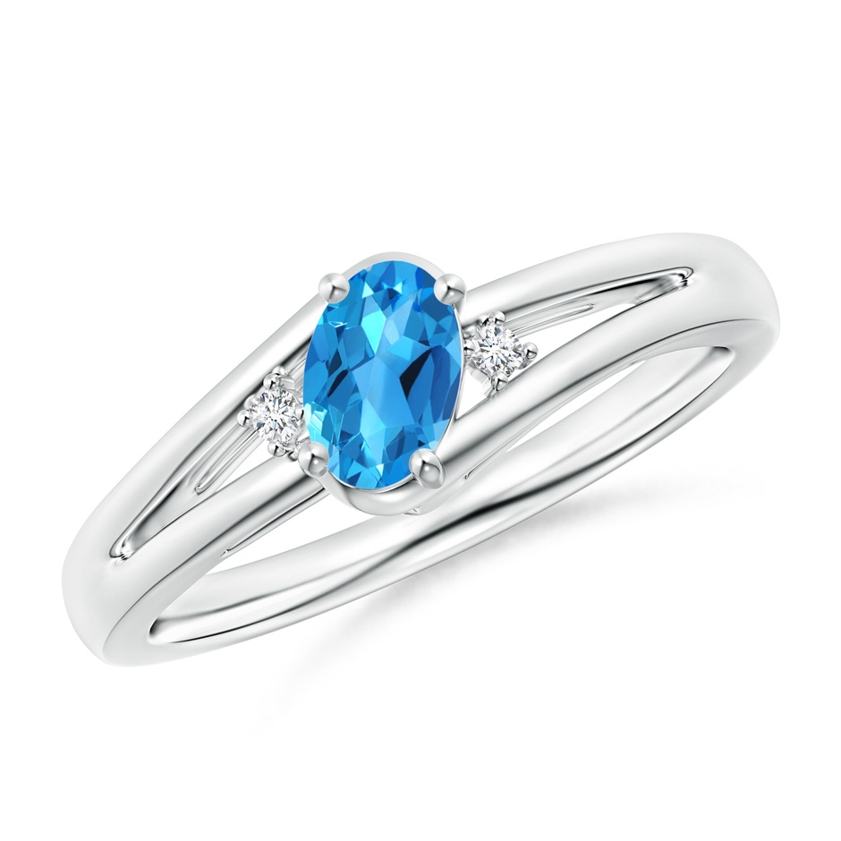 6x4mm AAAA Swiss Blue Topaz and Diamond Split Shank Ring in P950 Platinum 