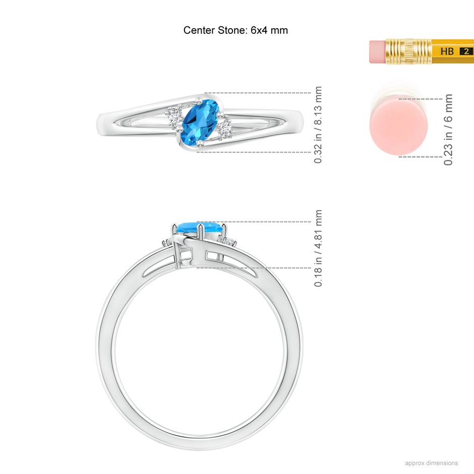 6x4mm AAAA Swiss Blue Topaz and Diamond Split Shank Ring in White Gold ruler