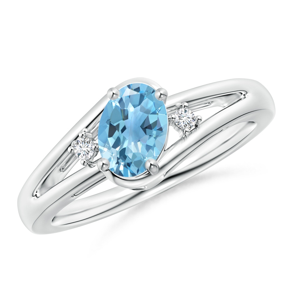 7x5mm A Swiss Blue Topaz and Diamond Split Shank Ring in P950 Platinum 