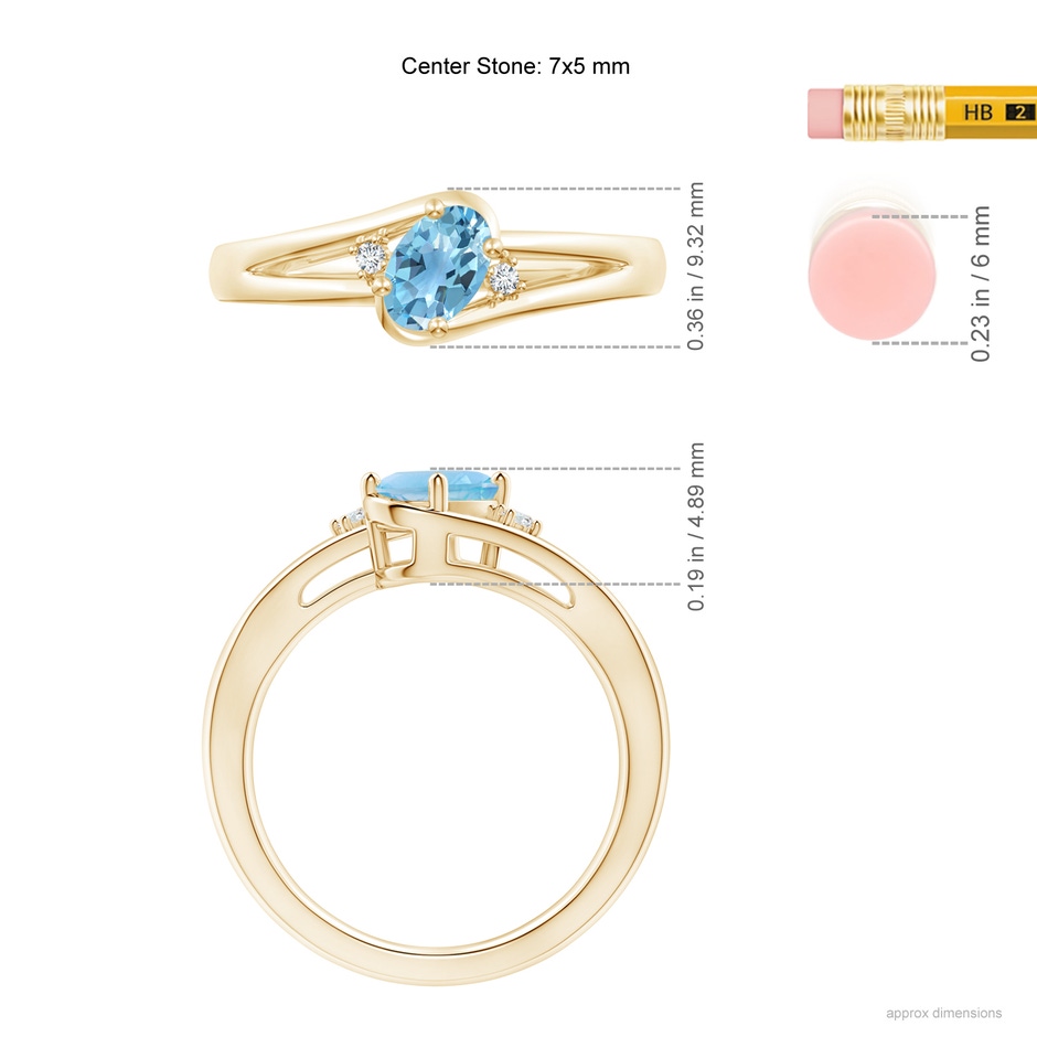 7x5mm A Swiss Blue Topaz and Diamond Split Shank Ring in Yellow Gold ruler