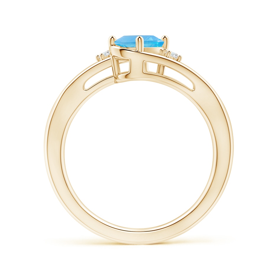 7x5mm AA Swiss Blue Topaz and Diamond Split Shank Ring in Yellow Gold side-1