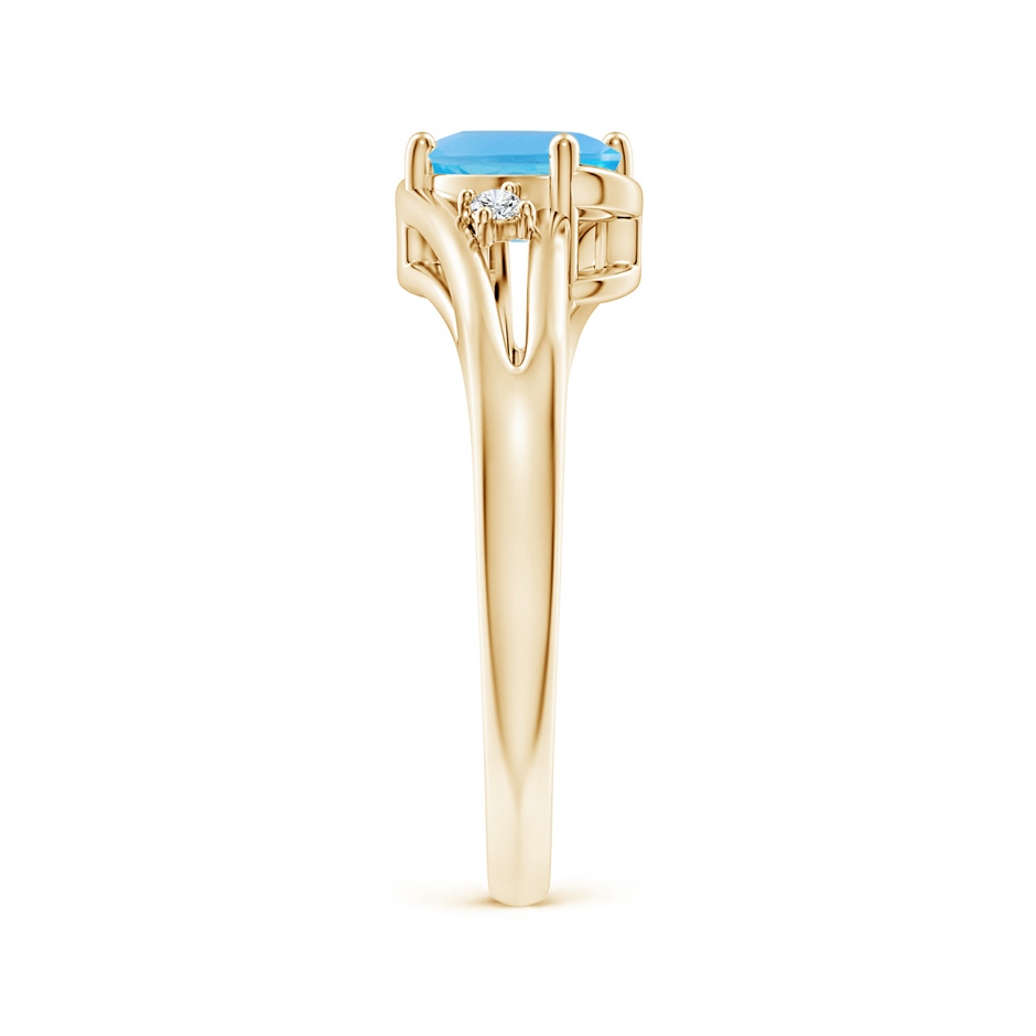 7x5mm AA Swiss Blue Topaz and Diamond Split Shank Ring in Yellow Gold side-2