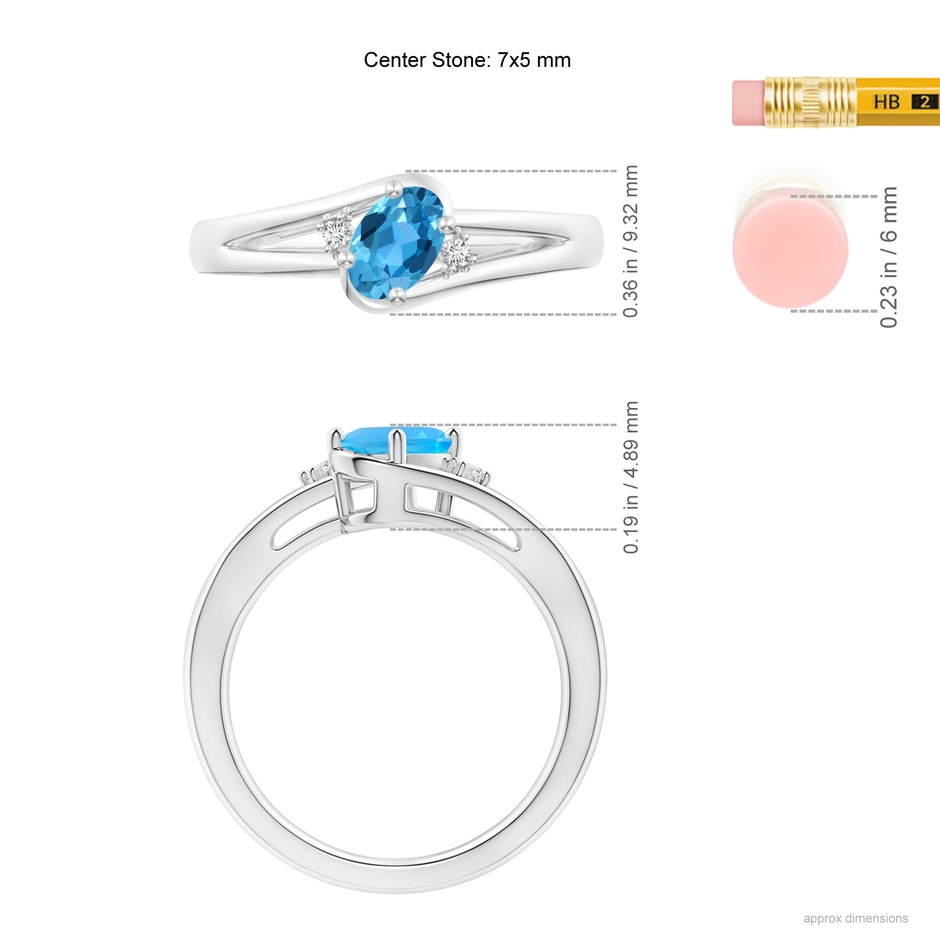 7x5mm AAA Swiss Blue Topaz and Diamond Split Shank Ring in White Gold ruler