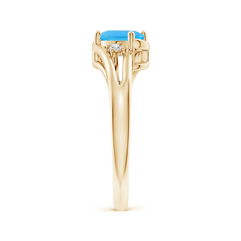 7x5mm AAA Swiss Blue Topaz and Diamond Split Shank Ring in Yellow Gold side-2