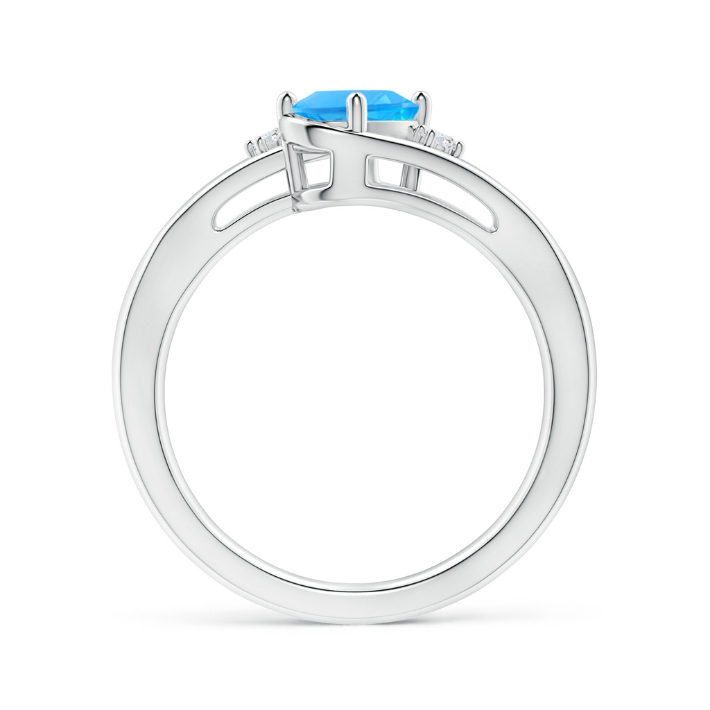 7x5mm AAAA Swiss Blue Topaz and Diamond Split Shank Ring in White Gold Side-1