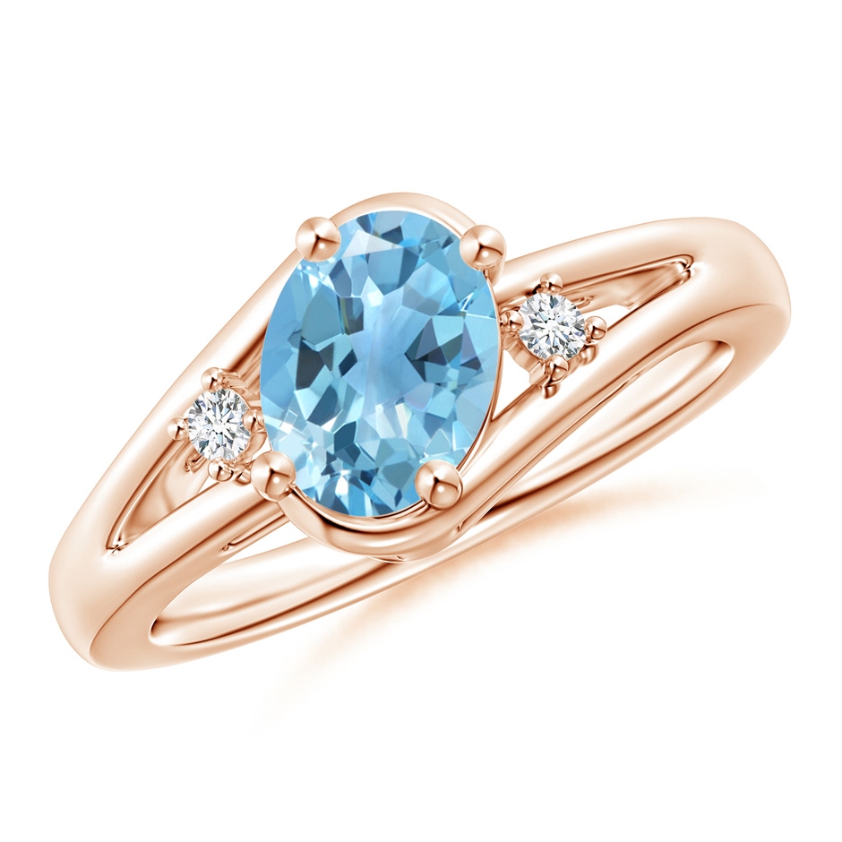 8x6mm A Swiss Blue Topaz and Diamond Split Shank Ring in Rose Gold 