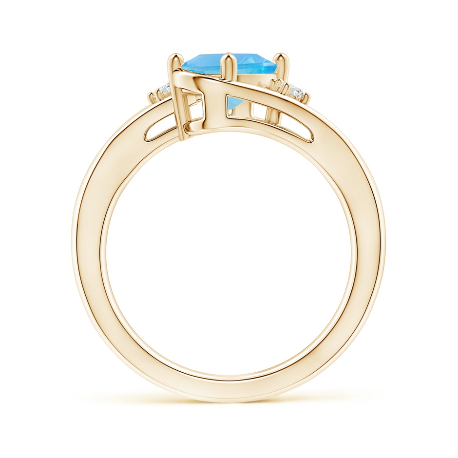 8x6mm AA Swiss Blue Topaz and Diamond Split Shank Ring in Yellow Gold side-1