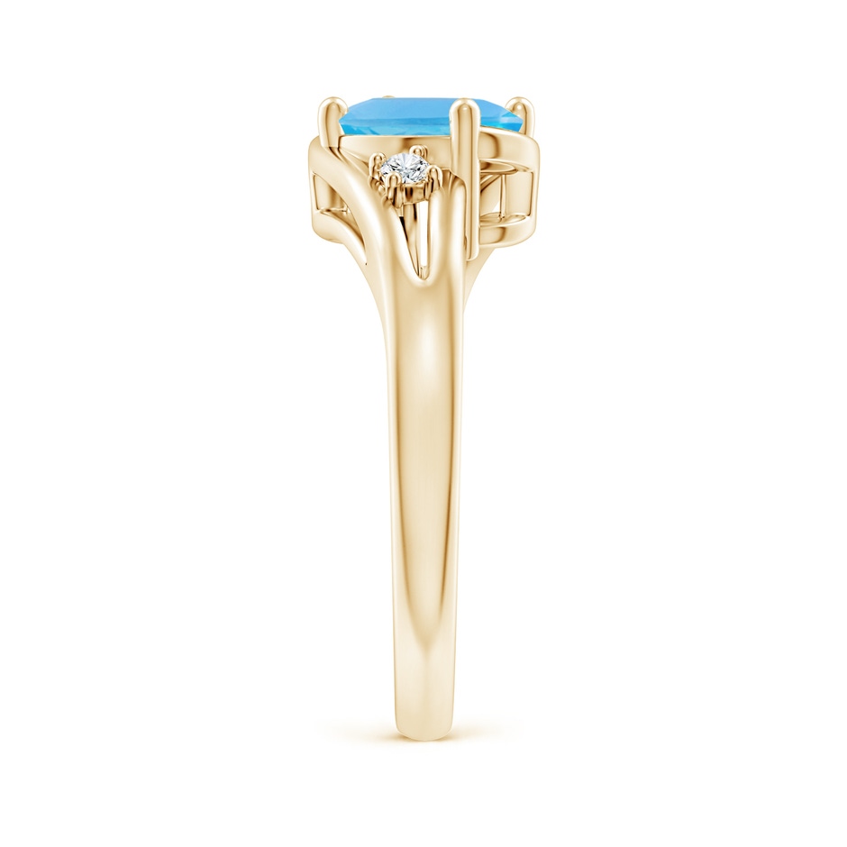 8x6mm AA Swiss Blue Topaz and Diamond Split Shank Ring in Yellow Gold side-2