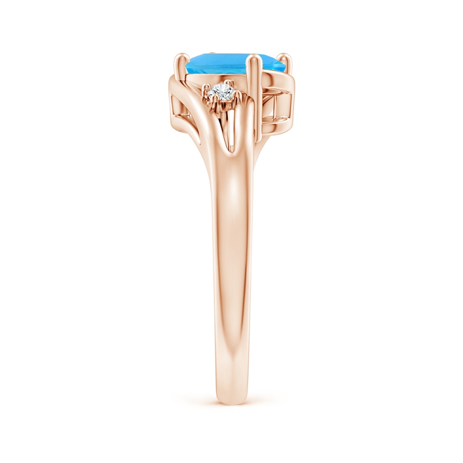 8x6mm AAA Swiss Blue Topaz and Diamond Split Shank Ring in Rose Gold side-2