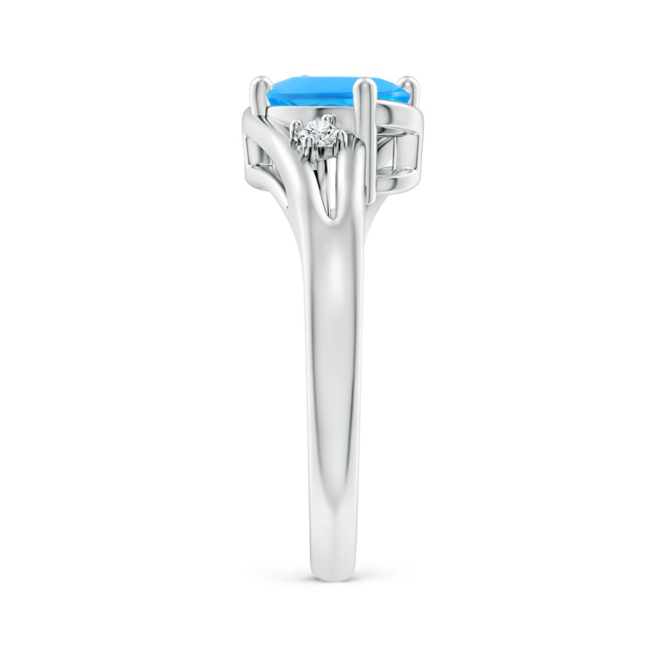 8x6mm AAAA Swiss Blue Topaz and Diamond Split Shank Ring in White Gold side-2