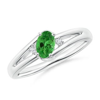 6x4mm AAA Tsavorite and Diamond Split Shank Ring in P950 Platinum