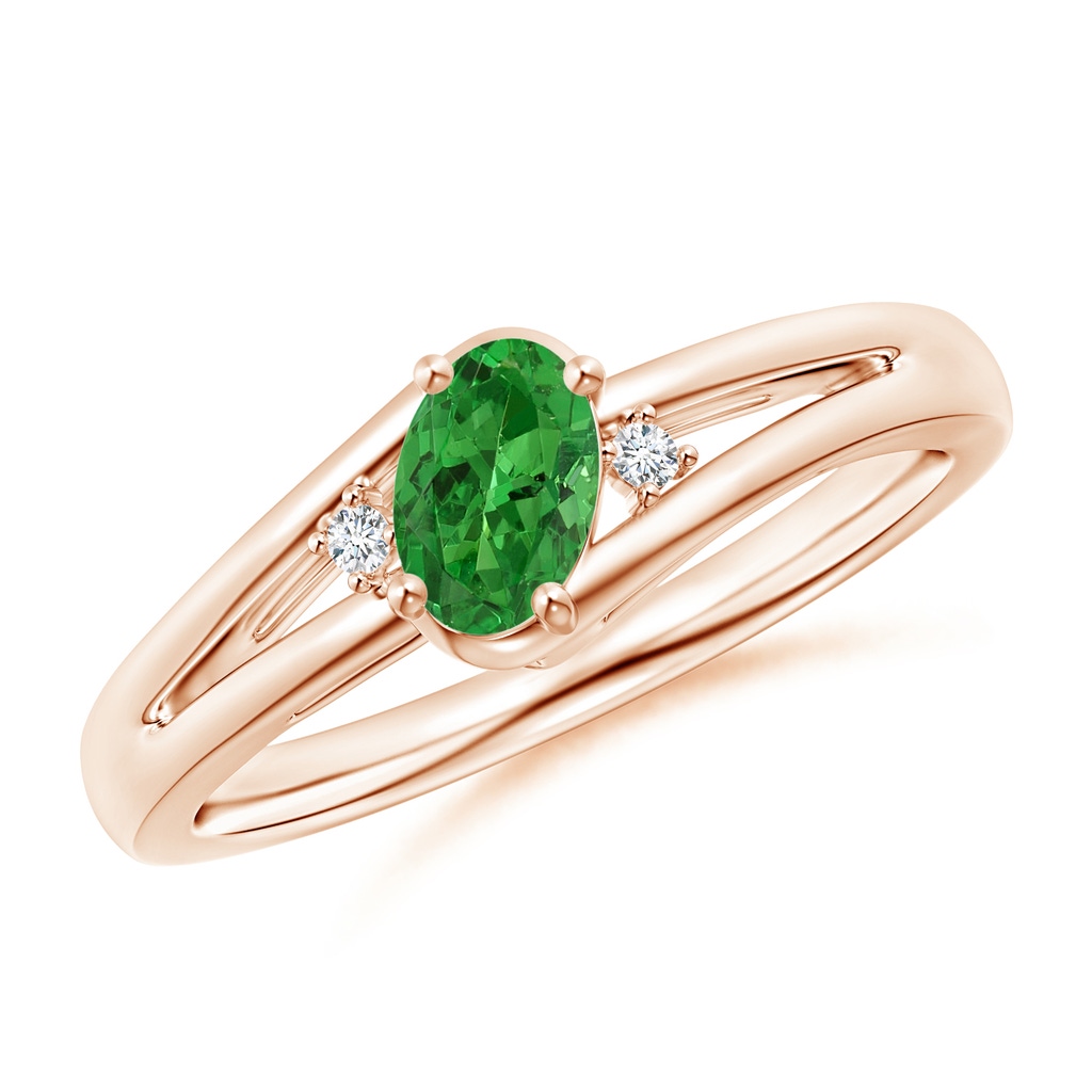 6x4mm AAAA Tsavorite and Diamond Split Shank Ring in Rose Gold