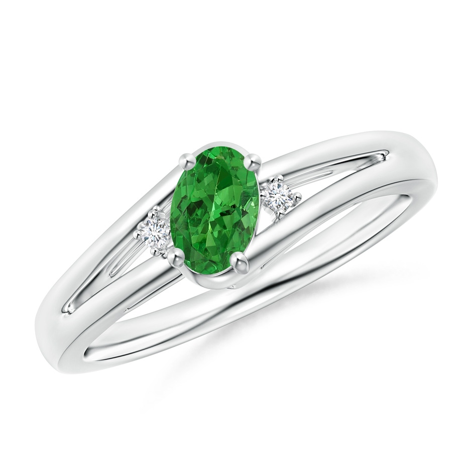 6x4mm AAAA Tsavorite and Diamond Split Shank Ring in White Gold 