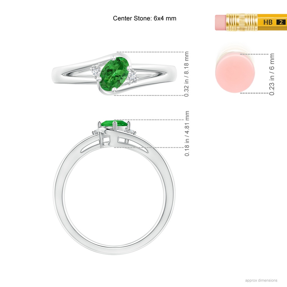 6x4mm AAAA Tsavorite and Diamond Split Shank Ring in White Gold ruler