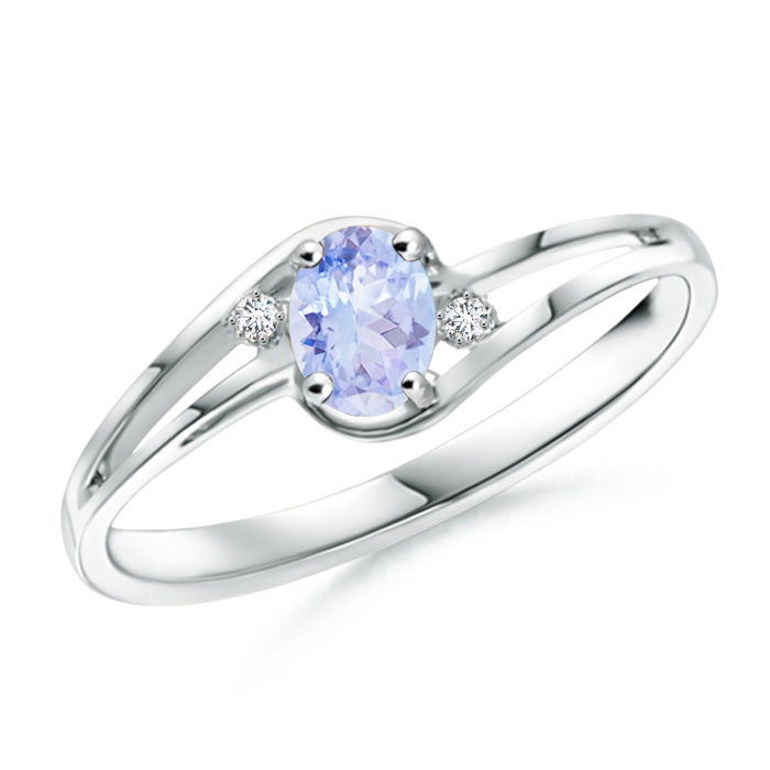 5x3mm A Tanzanite and Diamond Split Shank Ring in 9K White Gold 