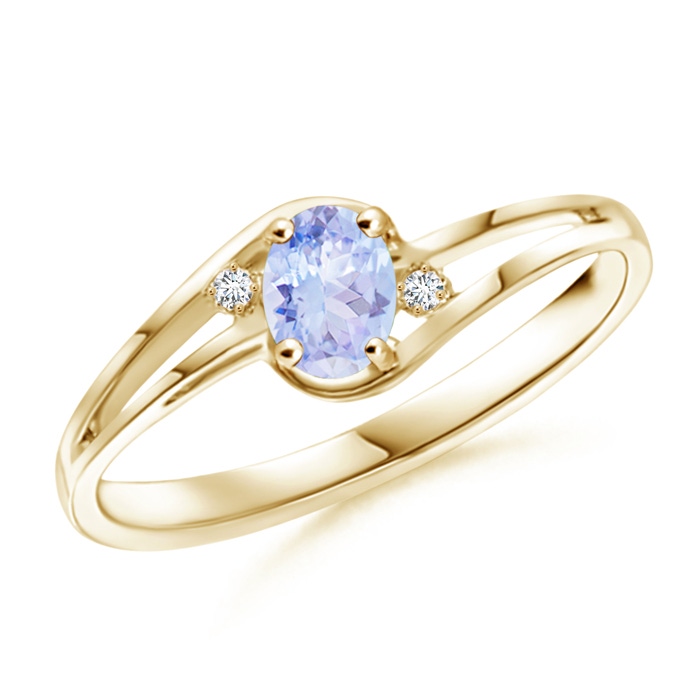 5x3mm A Tanzanite and Diamond Split Shank Ring in 9K Yellow Gold 