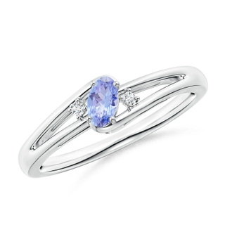 5x3mm AA Tanzanite and Diamond Split Shank Ring in White Gold