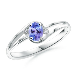 5x3mm AAA Tanzanite and Diamond Split Shank Ring in 9K White Gold