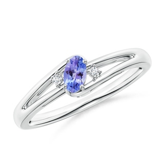 5x3mm AAA Tanzanite and Diamond Split Shank Ring in White Gold