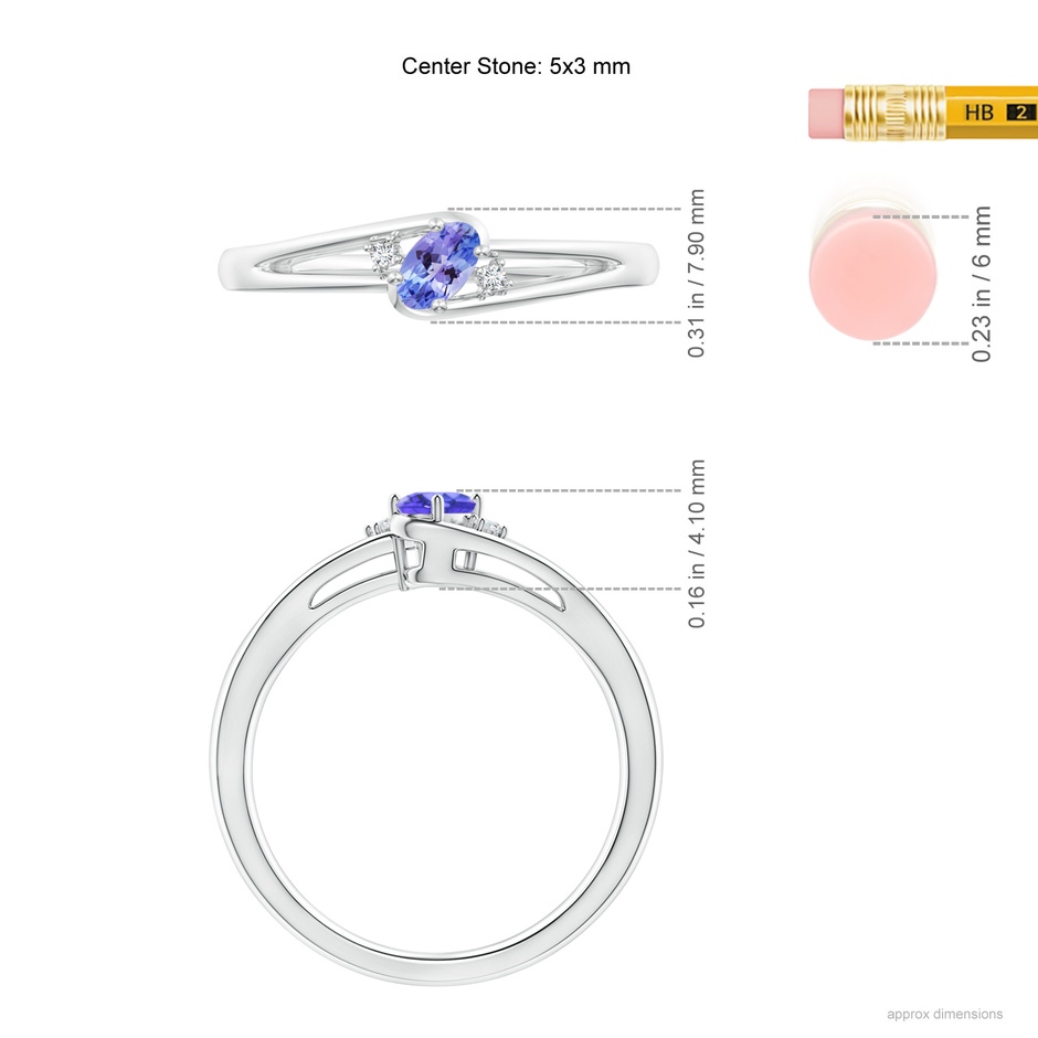 5x3mm AAA Tanzanite and Diamond Split Shank Ring in White Gold ruler