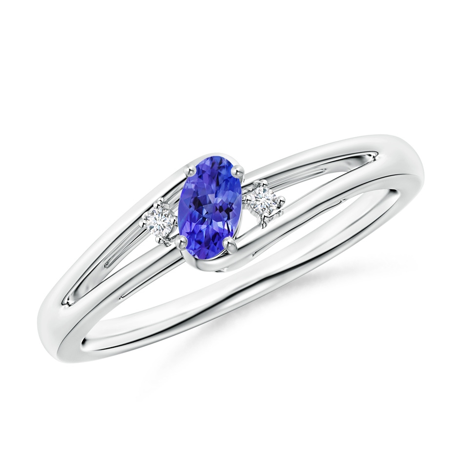 5x3mm AAAA Tanzanite and Diamond Split Shank Ring in White Gold 