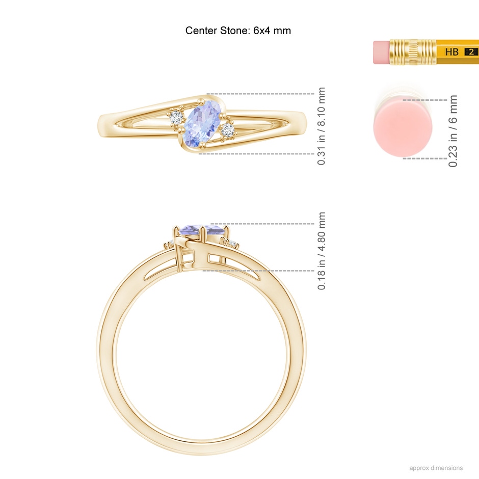 6x4mm A Tanzanite and Diamond Split Shank Ring in Yellow Gold ruler