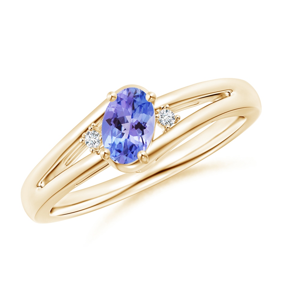 6x4mm AAA Tanzanite and Diamond Split Shank Ring in Yellow Gold 