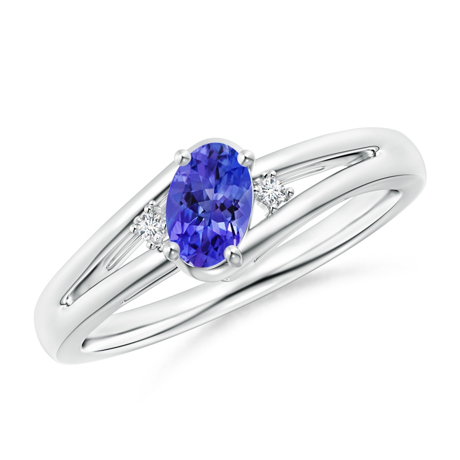 6x4mm AAAA Tanzanite and Diamond Split Shank Ring in P950 Platinum 