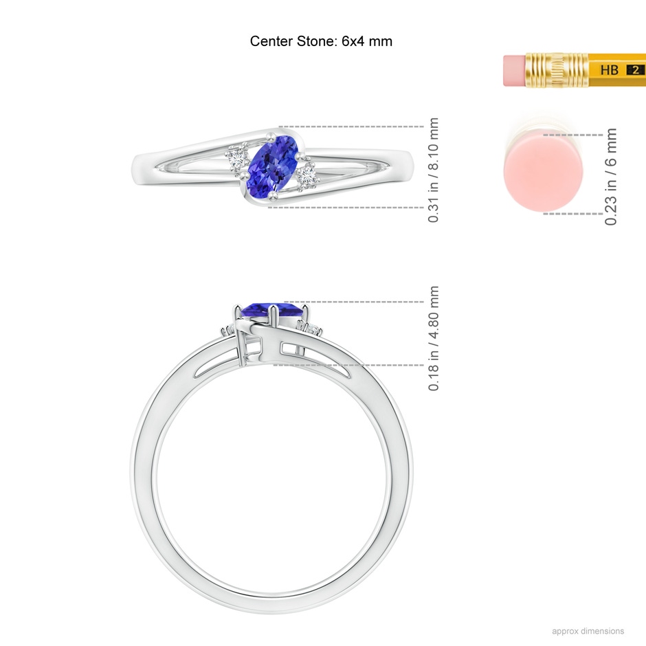 6x4mm AAAA Tanzanite and Diamond Split Shank Ring in P950 Platinum ruler
