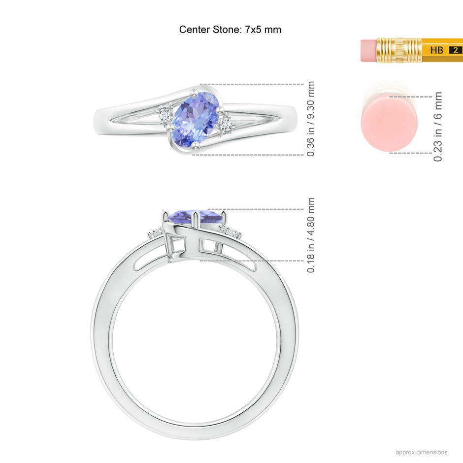 7x5mm A Tanzanite and Diamond Split Shank Ring in White Gold ruler