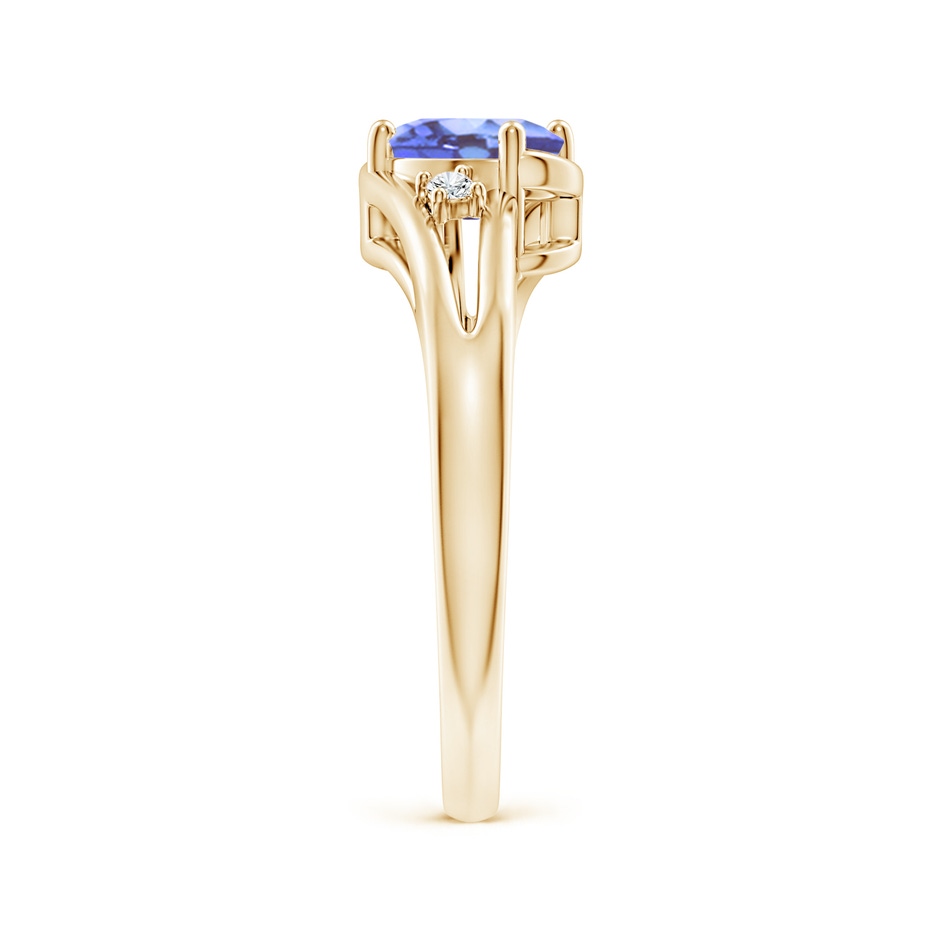 7x5mm A Tanzanite and Diamond Split Shank Ring in Yellow Gold side-2