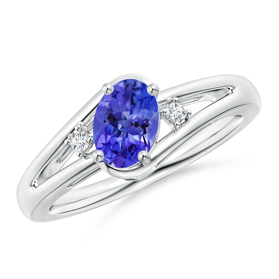 7x5mm AAA Tanzanite and Diamond Split Shank Ring in White Gold 