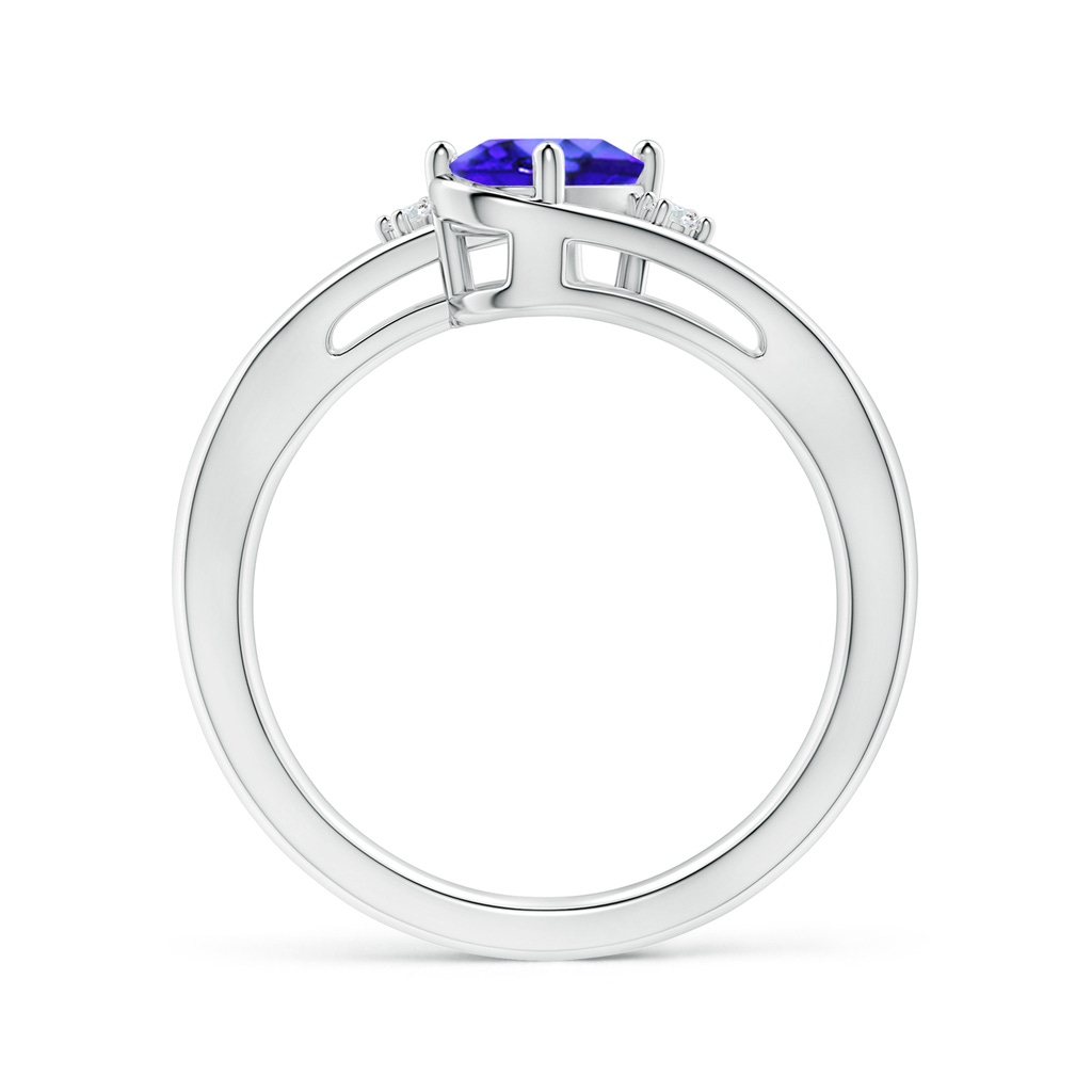7x5mm AAA Tanzanite and Diamond Split Shank Ring in White Gold Side-1