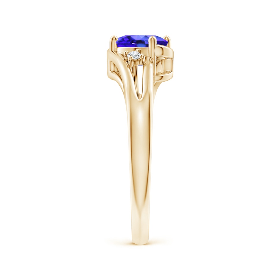7x5mm AAA Tanzanite and Diamond Split Shank Ring in Yellow Gold side-2