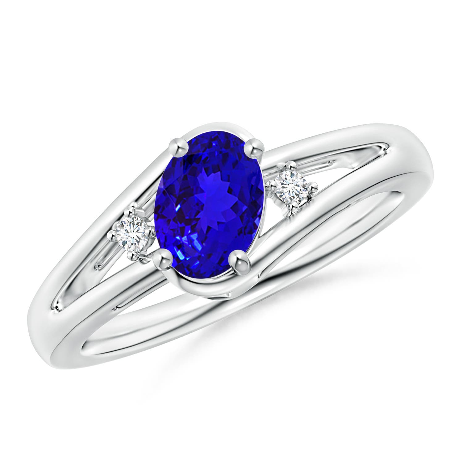 7x5mm AAAA Tanzanite and Diamond Split Shank Ring in P950 Platinum